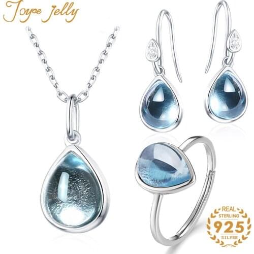 JoyceJelly Classic 925 Sterling Silver women Jewelry Set ring earrings necklace with oval shape gemstones women Jewelry sets