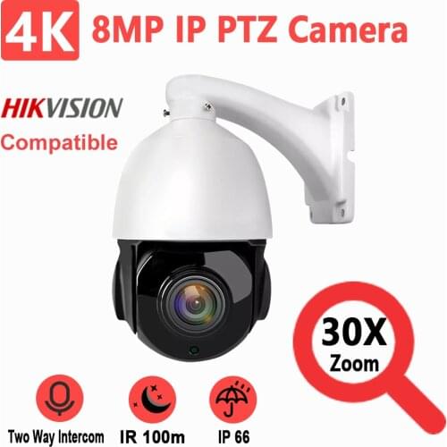 Hikvision Compatible 8MP Mini IP PTZ Security Camera 4K 30X Zoom IR 100m SONY IMX415 Sensor Two Way Audio Voice Alert