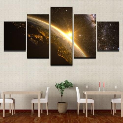 Sun Appear on Earth horizon Painting Art Print on Canvas For Living Room Wall Decor 5 Pieces Decoration Picture Modular