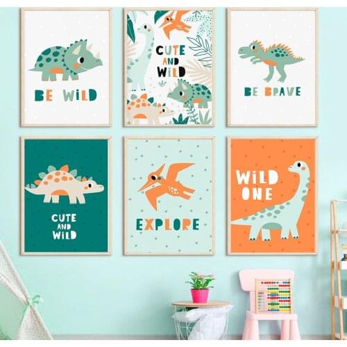 Colorful Dinosaur Animal Wall Art Canvas Painting Nordic Posters And Prints Wall Pictures Baby Kids Kawaii Room Nursery Decor