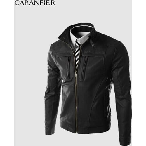 CARANFIER Mens Leather Jackets Male Coats Stand Collar PU Clothing Men Bomber Motorcycle Biker Riding Jacket Casaco Masculino