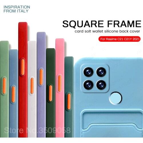Square soft silicone card slot wallet back cover for realmi c21 realme c21y shockproof case realmy realm relme c 21 y 21y 6.5