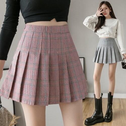 Pleated Mini Skirt Women Summer Casual High Waist A-Line Pink Plaid Skirts Teen Girls Sweet All-match Shorts Skirt Jupe Plissee
