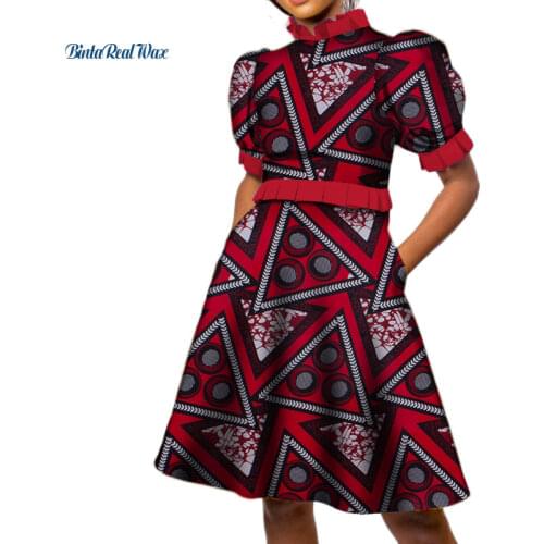 Fashion Bazin Riche African Style Clothing A-line Draped Puff Sleeve Dress African Print Dresses for Women Vestidos WY054