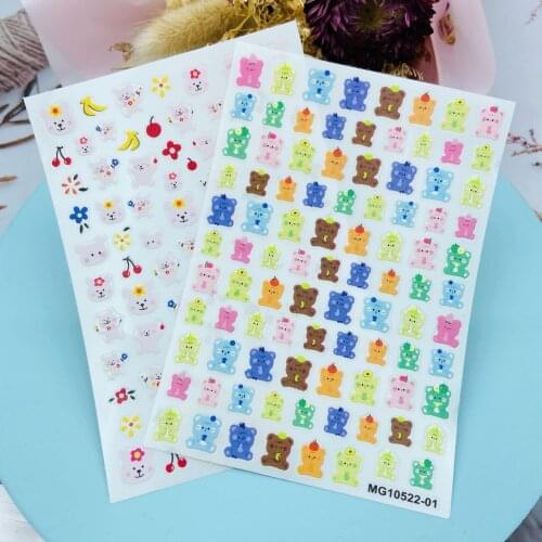 Fashion Hot Selling 3d DIY Japanese Style Nail Stickers New Design Baby Bears Thin Traceless Bck Glue Adhesive Dry Nail Decals