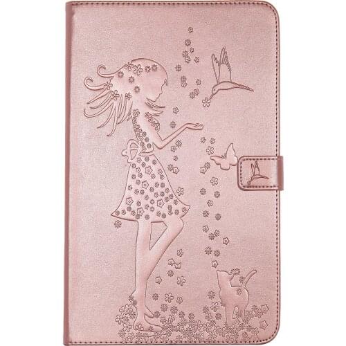 Flip Cover Fashion Girl Cat Embossed Pattern Tablet Case for Samsung Galaxy Tab A T580 T585 10.1 Inch 2016 Stand Shell Coque+pen