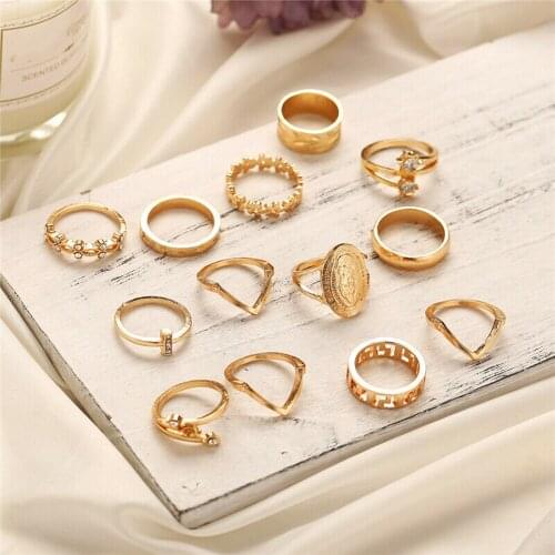 KUNIU Boho 13Pcs Vintage Gold Midi Finger Ring Set Women Men Crystal Punk Knuckle Rings Jewelry Accesoriess Girl Couple Lovers