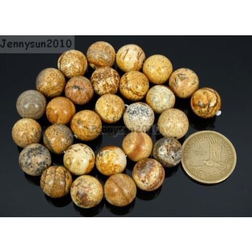 Natural Picture Gems Stones 14mm Round Spacer Loose Beads 15'' Strand for Jewelry Making Crafts 5 Strands/Pack