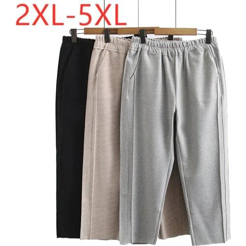 New ladies autumn winter plus size cropped pants for women large slim casual elastic gray trousers 3XL 4XL 5XL