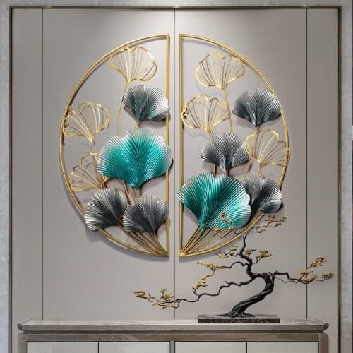 New Chinese style Aesthetic room decor light luxury ginkgo leaf wall decoration 3D iron art hanging Room decoration accessories