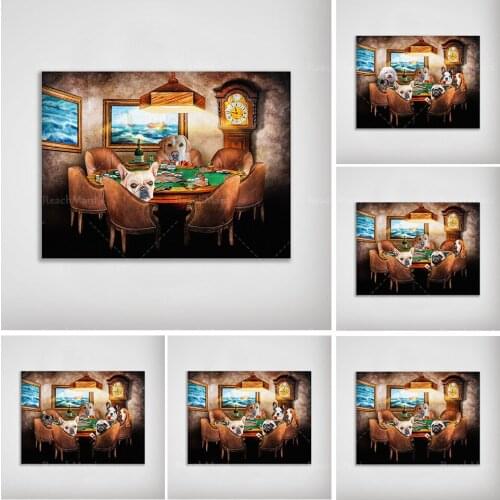 Dog playing poker fun posters and print wall pictures cool pet dog pug in casino art canvas painting living room home decoration