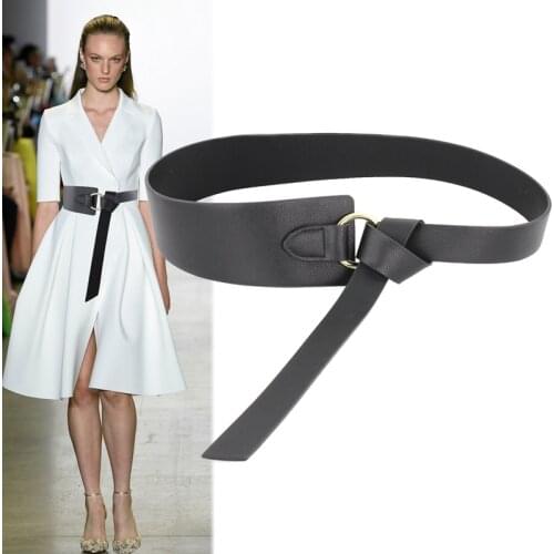 2021 New Women Winter Wide Waistbands Long Section Circle Soft Leather Bow Knot Body Shaping Bands Waist Belts All Match Dress