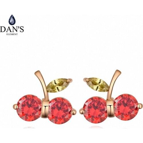 DANS ELEMENT New Sales AAA Zirconia Micro Inlays Champagne Gold Color Cherry Earrings For Women Valentines Gift 109032red