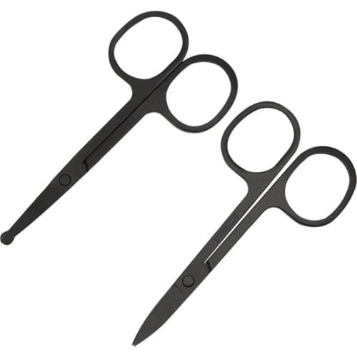 Stainless steel eyebrow trimmer makeup artist Beauty trimmer Round tip nose hair trimmer Black mini scissors beauty makeup tool