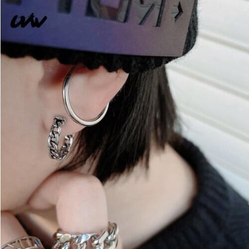 UVW440 2pc Punk High Quality 316L Steel Chain Huggie Hoop Earrings Round Women Mens Jewelry Accessories 8/10/12/14/16mm