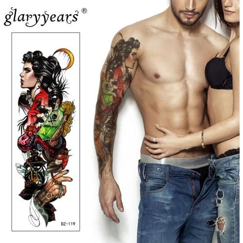 Glaryyears Large Arm Temporary Tattoo Sticker Lady Fake Tatoo Cartridge Flash Tatto Waterproof Big Body Art Men Women DZ-119