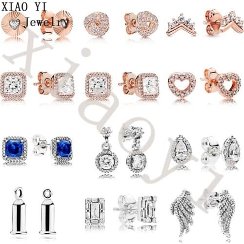 XIAOYI 2020 new 100% s925 11 wing star heart hollow design rose gold sweet Small earrings fashion gifts female