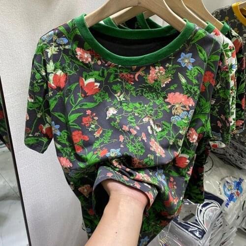 TSXT 2021 New Korean Summer Fashion Casual Round Collar Design Retro Temperament Printing Short-Sleeve T-Shirt