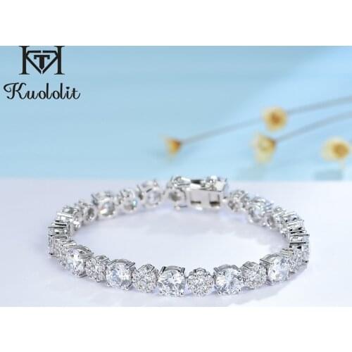 Kuololit Solid 18K 750 White Gold Moissanite Fancy Tennis Folwer Bracelets for Women Romantic Engagement Anniversary Fine