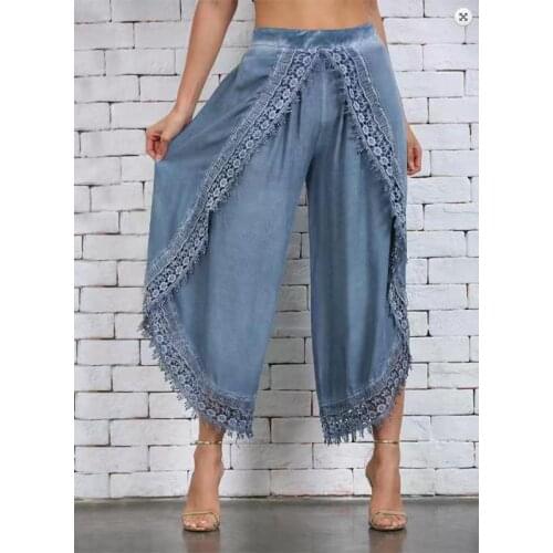 Women Lace Harem Pants Wide Leg Pants Fashion Jogger SweatPants Spring Autumn Casual Pant Irregular Trousers Ladies Streetwear