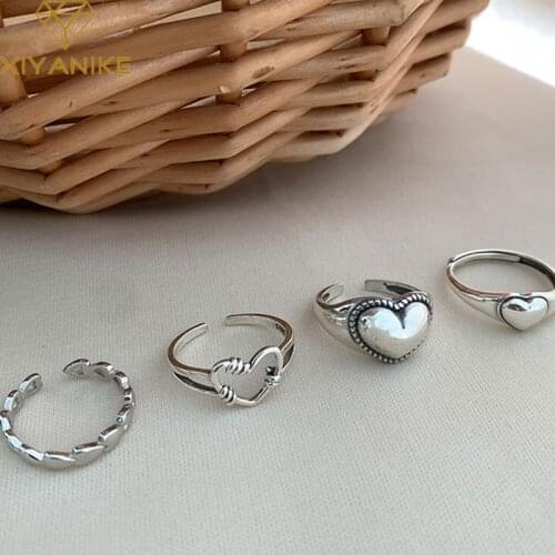 XIYANIKE 925 Sterling Silver Retro Love Heart Hollow Open Ring Female INS Trend Sweet Sexy Elegant Handmade Hip-hop Fashion Ring