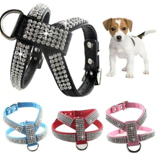 1 PC Dog Collar Adjustable Pet Products pet Necklace Dog Harness Leash Quick Release Bling Rhinestone PU Leather