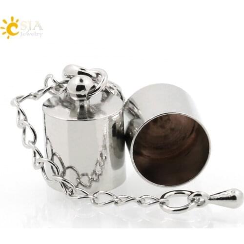 CSJA 10sets Silver Color Jewelry Findings Accessories Set Necklace Bracelet Connector for 5mm Cord End Cap Lobster Clasp E171