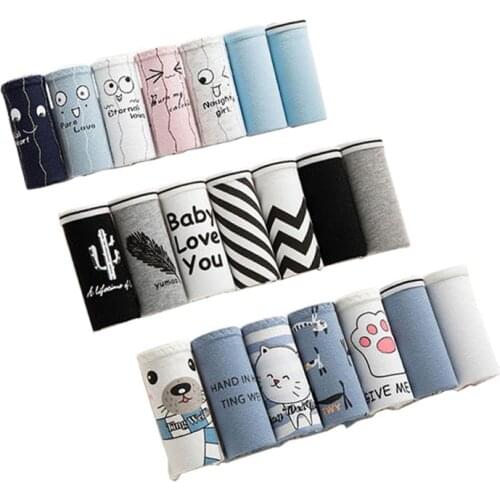 7Pcs/lot Underwear Women Cotton Panties Printed Briefs Seamless Shorts Underpants Girls Cute Panty Lingeries Underwear