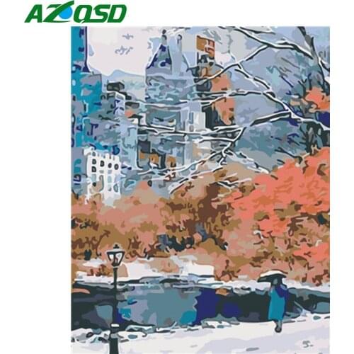 AZQSD DIY Oil Painting By Numbers Landscape Abstract Art Handmade Gift Coloring By Numbers Tree Unframe Home Decoration