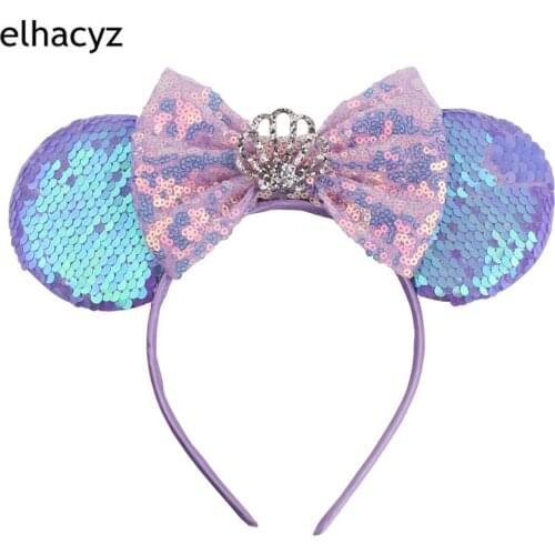 Mouse Ear Hairband For Girls 5" Hair Bows Big Flip Sequins Ears DIY Kids Hair Accessories Headband Boutique mujer