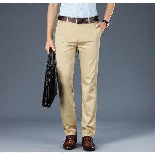 BEIDAFEI Brand Plus Size 40 42 Men Dress Pants 2021 Summer New Arrivals Mens Straight Fit Loose Cotton Stretch Khaki Pant