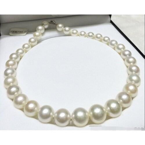 FREE SHIPPING 13-15mm SOUTH SEA WHITE ROUND PEARL NECKLACE 18inch