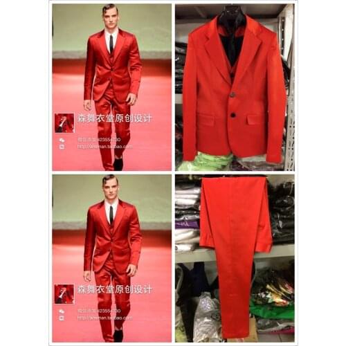 BigbangTOP The same high-end satin red suit vest trousers suit suit performance costume carnival party