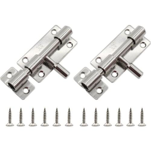 Barrel Bolt Lock, 3'' Door Security Slide Latch Lock,Thickened Door Latch Lock,Stainless Steel Slide Latch Lock with Screws 2Pcs