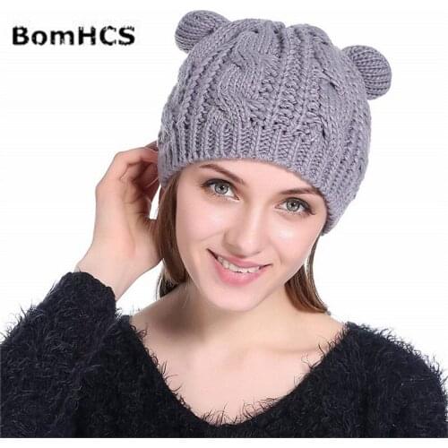 BomHCS Handmade Womens Hat Cat Ear Crochet Braided Knit Beanie Halloween Skull Caps