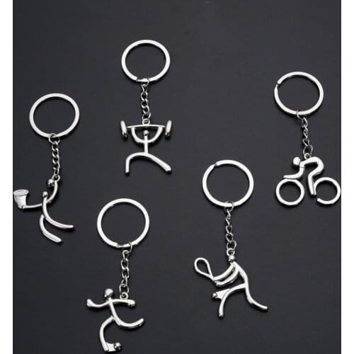 Sport Man Keychain Metal Bicycle Bike Cycling Riding Play Tennis Basketball Football Keyring Key Chains Hanging Accessories