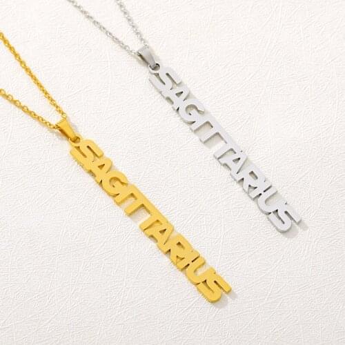 Stainless Steel Twelve Constellations Letters Pendant Necklaces Women Men Vertical Zodiac Charm Alphabet Jewelry Christmas Gift