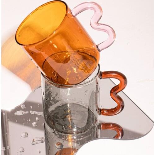 Colored Glass Cups Original Design Colorful Waved Ear Glass Mug Handmade Simple Wave Coffee Cup for Hot Water