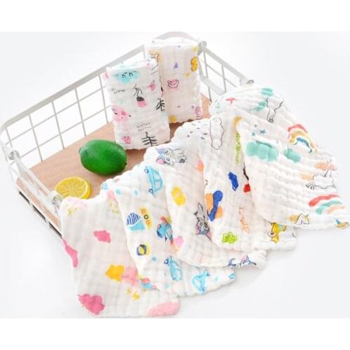 10 Pcs/Set Baby Muslin Washcloth with Printed Design Newborn Handkerchief Feeding Saliva Towels Cotton Gauze Infant Face Towel