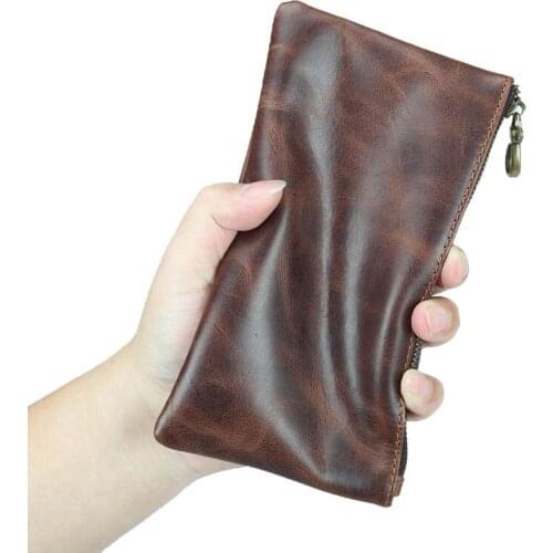 Soft Crazy Horse Leather Men Long Wallet Card Holder Retro Style Real Leather Bags 100% Handmade Male Clutch Phone Zipper Purse