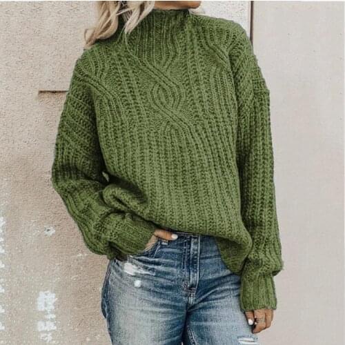 Europe and America Explosion Sweater Ladies Turtleneck Twisted Knit Top Pullover Black Grey Blue Army Green