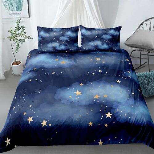 Fanaijia Luxury 3D Galaxy Bedding Sets King Size Blue Starry Sky Duvet Cover and Pillowcase Bed Comforter