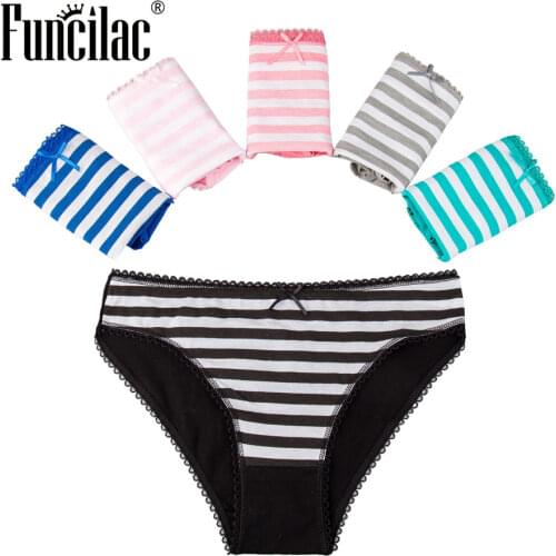 FUNCILAC Womens Underwear Cotton Striped Seamless Panties Low-Rise Sexy Briefs for Ladies 2018 New 5 PCS/Lot