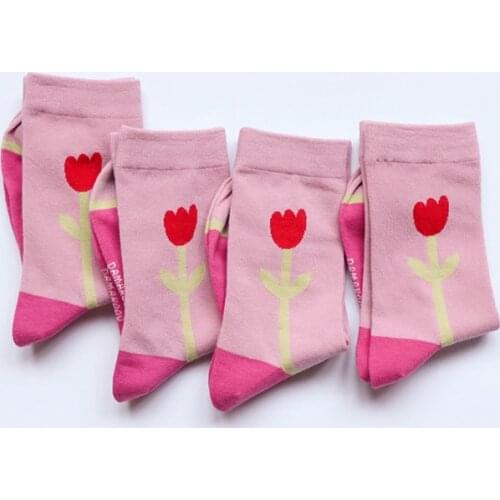 Harajuku Fairy Flower Color Stitching Lattice Funny Original Women Socks Casual 2 Pairs A Lot