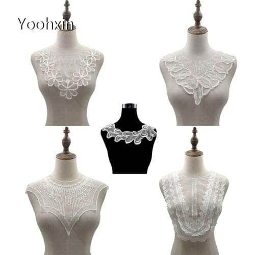 HOT white mesh embroidery DIY flower lace collar Fabric Sewing Applique ribbon trim neckline guipure wedding dress cloth decor