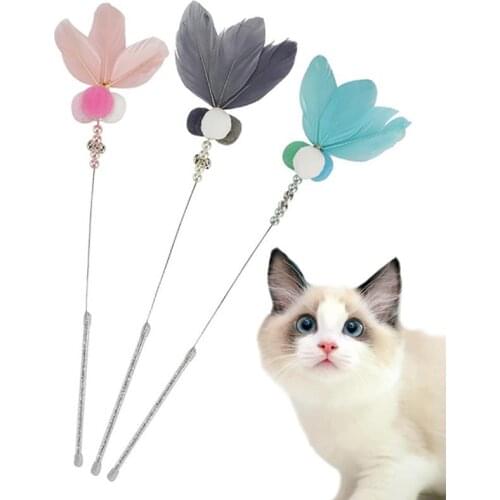 Cat Teaser Wand Kitten Teaser Stick Cat Interactive Toy Fake Feathers Cat Toy With Bells Pet Toy Cat Teaser toy Pet Supply