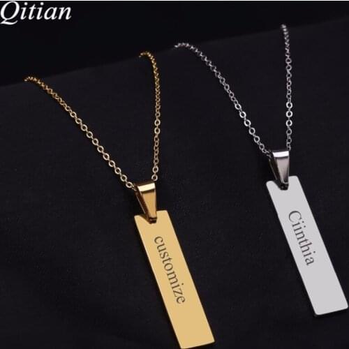 Custom Laser Engraved Name Bar Necklace Stainless Steel Jewelry For Women Men Personalized Statement Necklace & Pendants