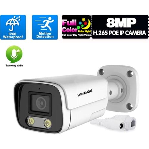 H.265 4K POE IP Security Camera 2 Way Audio Outdoor Waterproof Bullet CCTV Video Surveillance Camera POE ONVFI 8MP IP Cam System