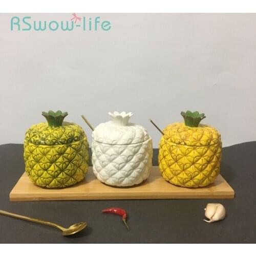 Ceramic Seasoning Jar Storage Tank Kitchen Seasoning Jar Household Creative Sugar Bowl Salt MSG Seasoning Box Combination Set