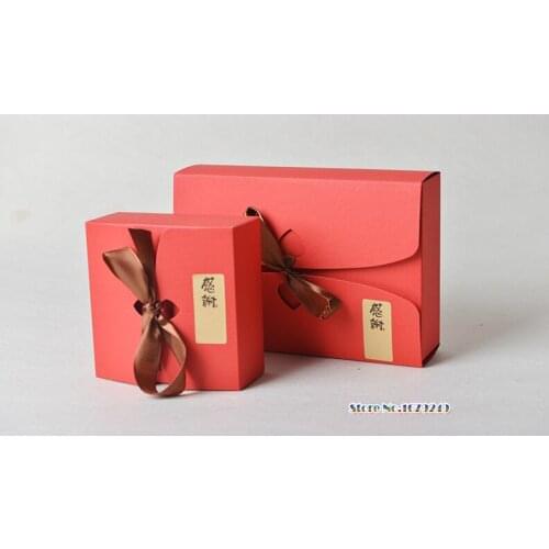 Red Paper Box With Ribbon Cookies Cake Chocolate Box Gift Boxes paper cake box Party Favor Candy Cookie packing 100pcs/lot
